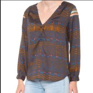 prAna Elsie Top Geo Print Tencel Long Sleeve Blouse Size M